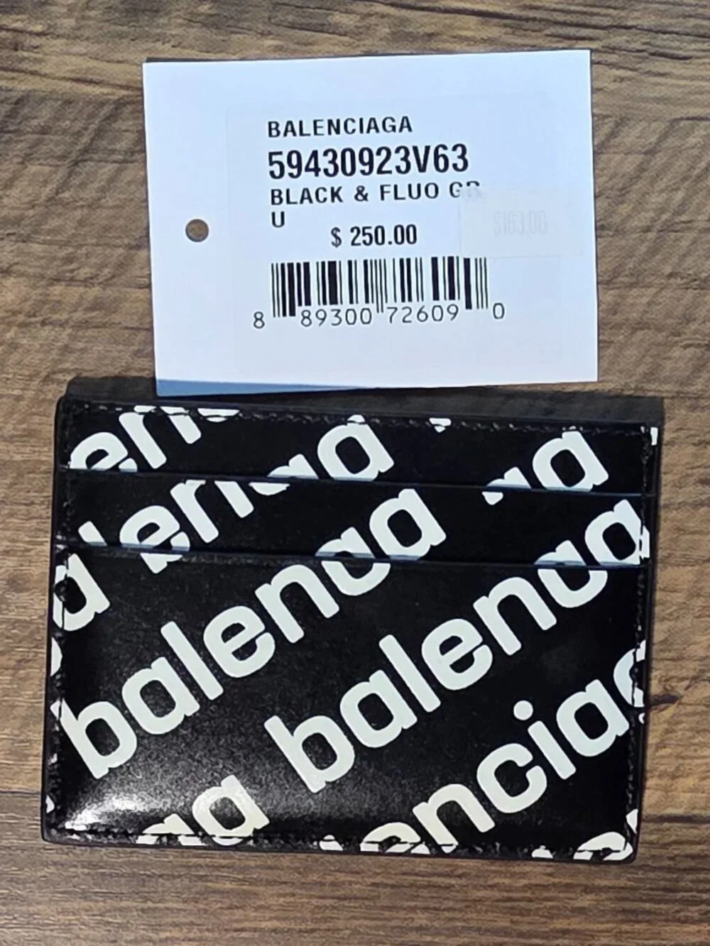 Balenciaga NWT All-Over Diagonal Logo Leather Cash Card Holder Black & White